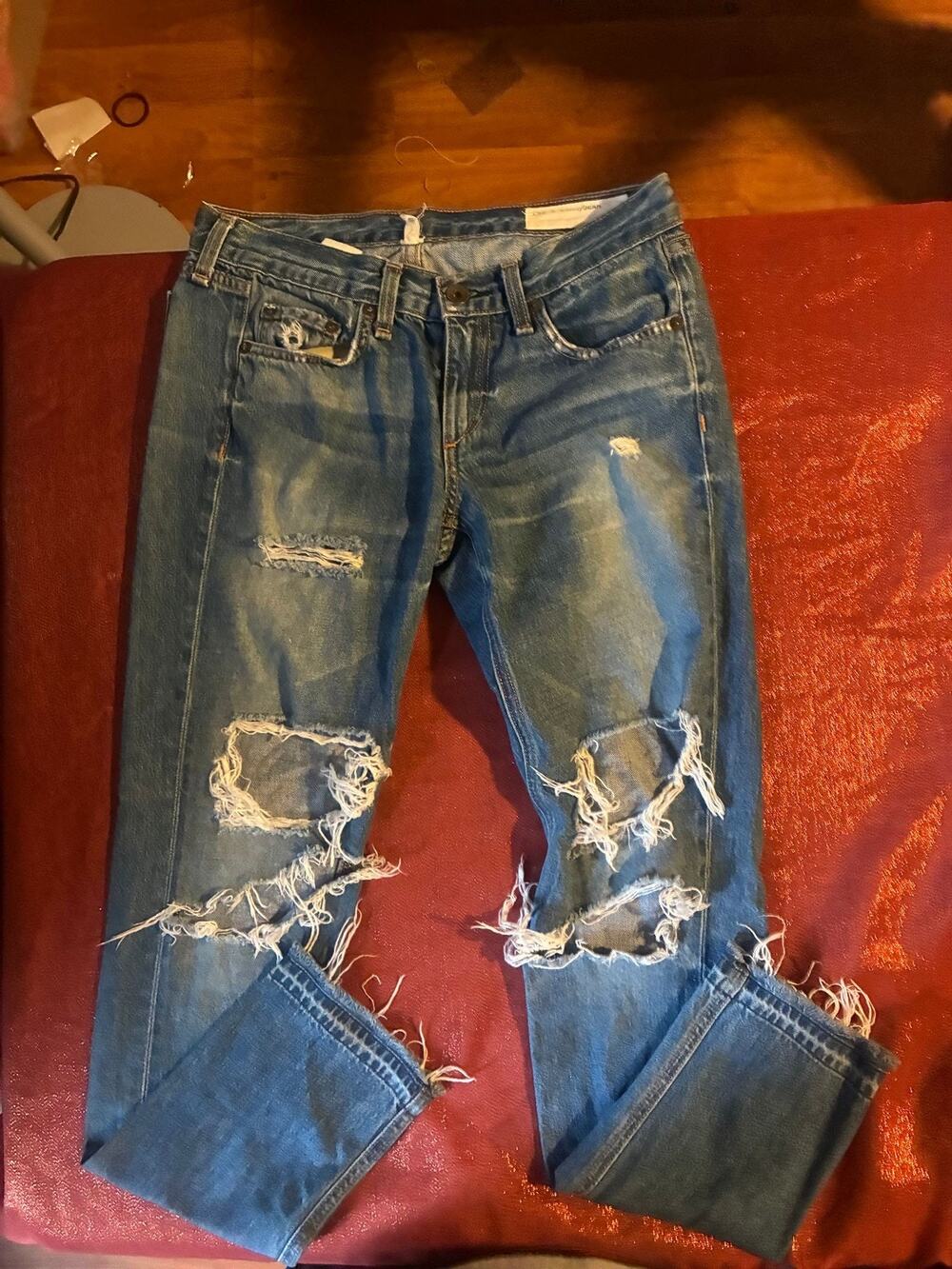rag & bone Jeans Womens 24 Distressed Ripped Frayed Hem Blue Denim